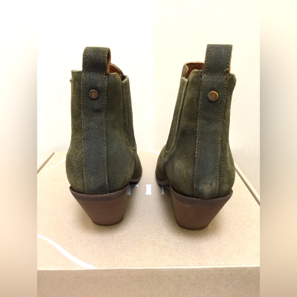 Olive Suede Chelsea Ankle Boots - Women's 7.5 - Picture 4 of 14